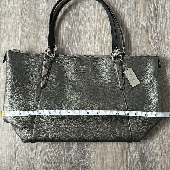 COACH Metallic Gunmetal Silver Pebble Leather Ava Tote with Python Accent - Picture 5 of 7